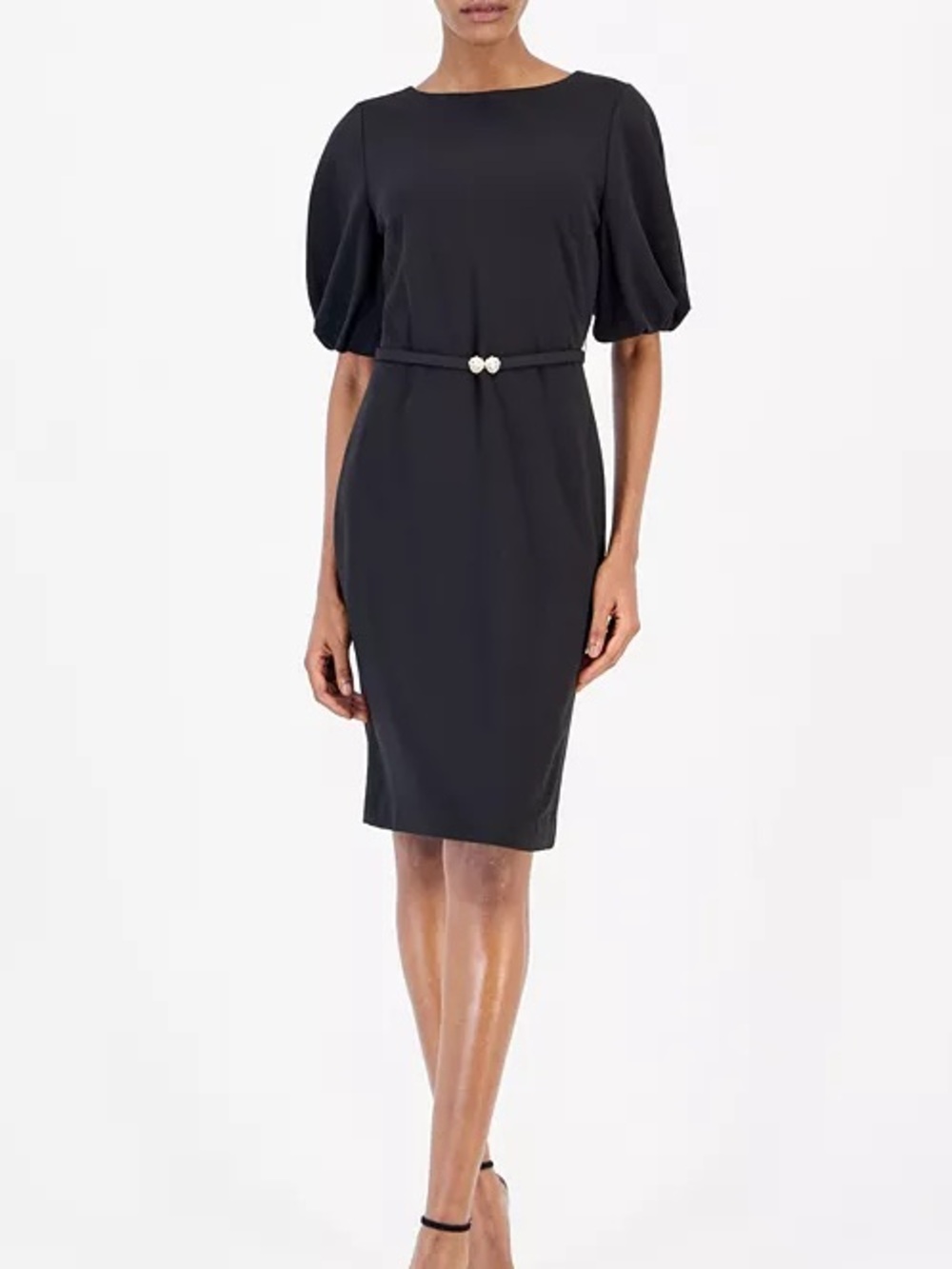 Anne Klein Womens Boat Neck Puff Sleeve Shetha Dress
